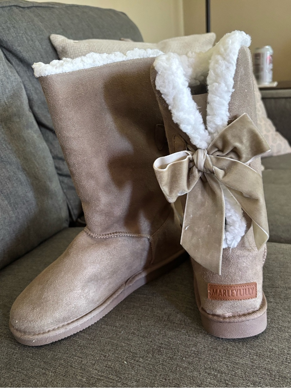 Marleylilly Women's Tan Bow Mid-Calf Boots